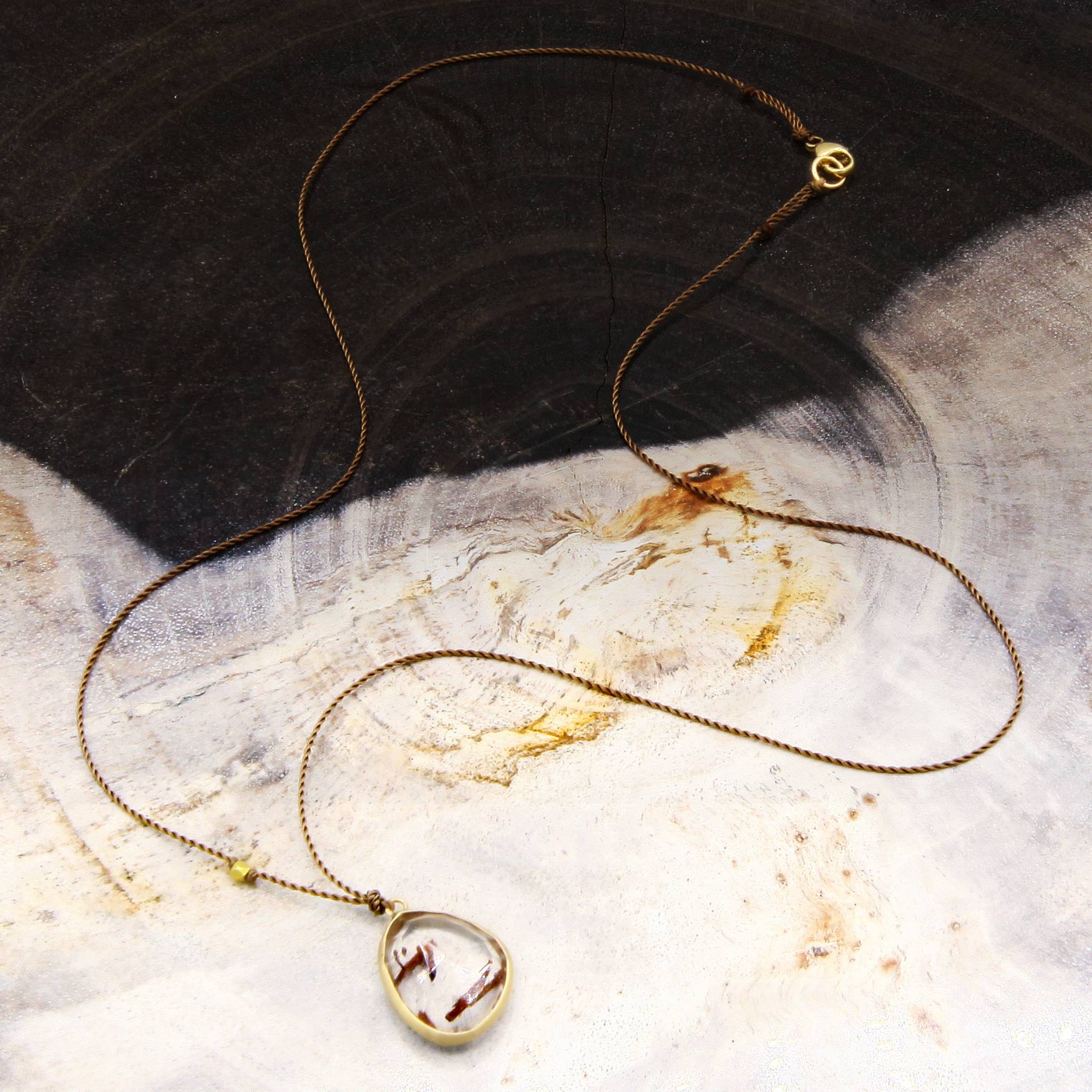 Margaret Solow Jewelry | Rutilated Quartz + 14k Gold Drop Necklace | Firecracker