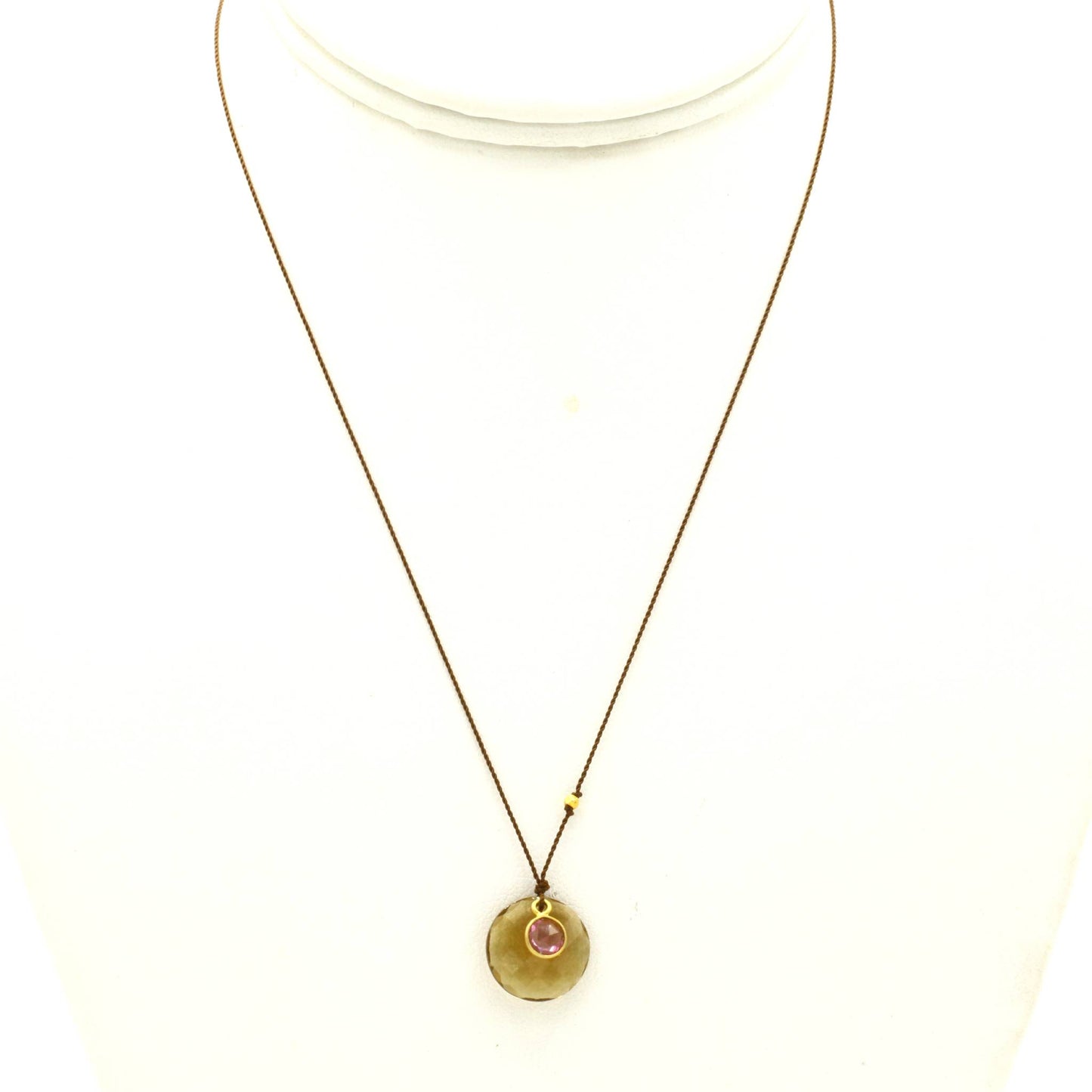 Margaret Solow Jewelry | Sapphire + Cognac Quartz 18k Gold Drop Necklace | Firecracker