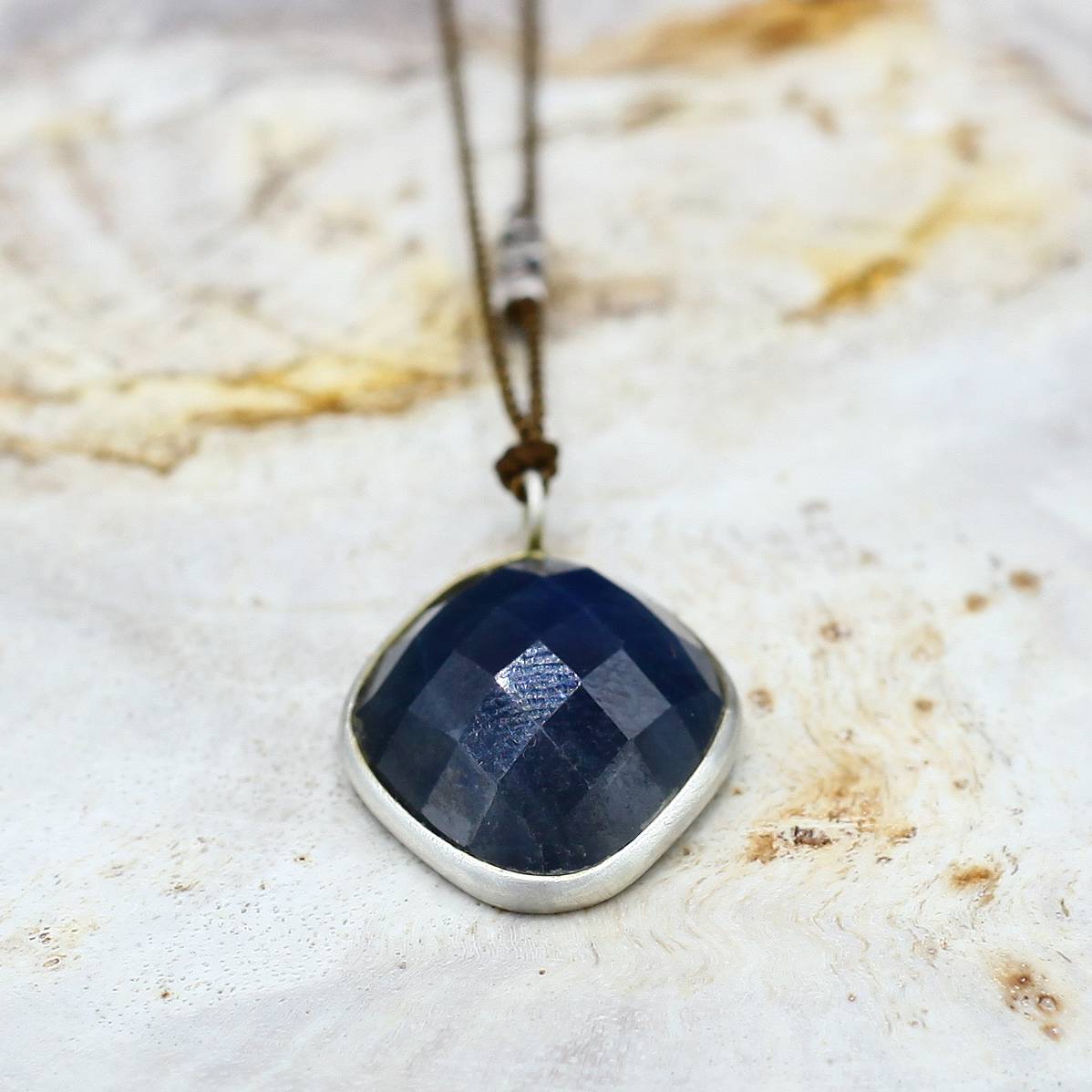 Margaret Solow Jewelry | Blue Sapphire + Sterling Silver Drop Necklace | Firecracker