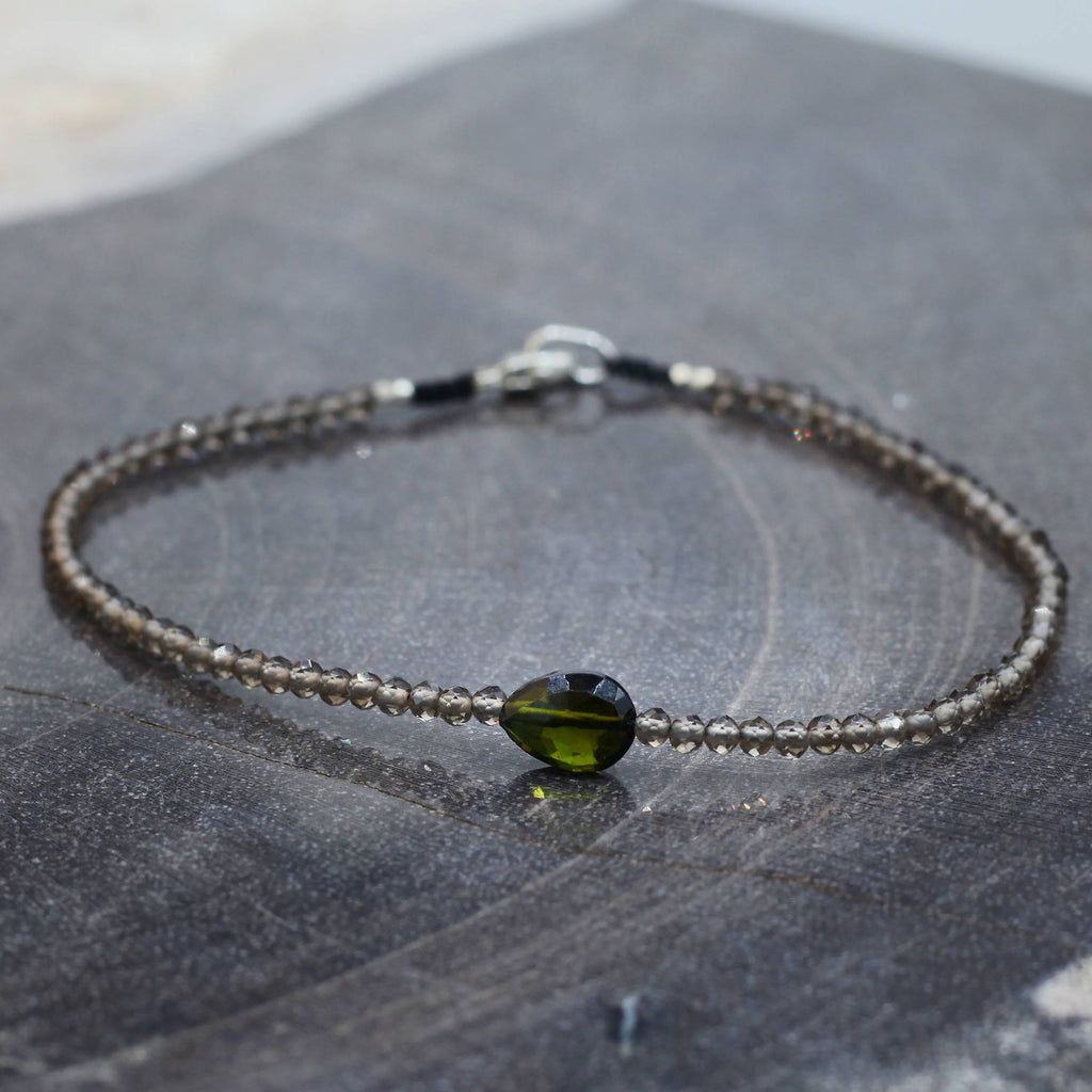 Margaret Solow Jewelry | Smokey Quartz Tourmaline + Sterling Silver Gemstone Bracelet | Firecracker