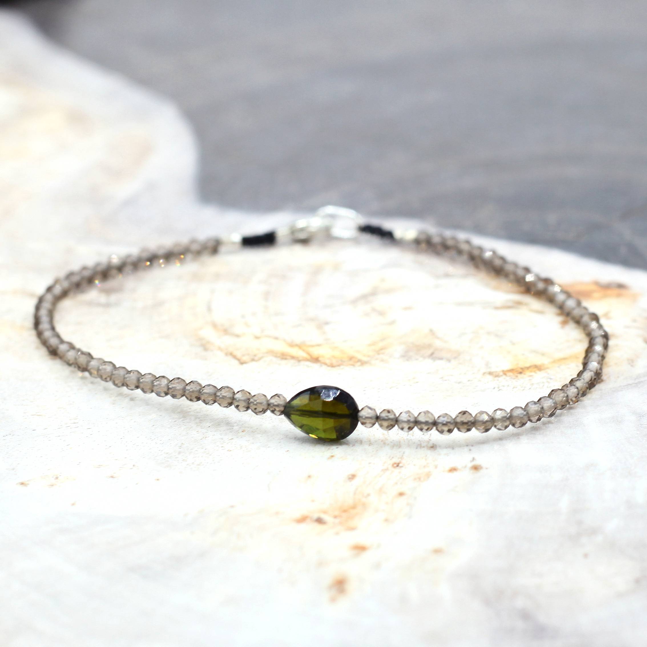 Margaret Solow Jewelry | Smokey Quartz Tourmaline + Sterling Silver Gemstone Bracelet | Firecracker