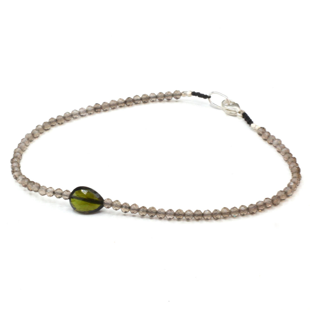 Margaret Solow Jewelry | Smokey Quartz Tourmaline + Sterling Silver Gemstone Bracelet | Firecracker