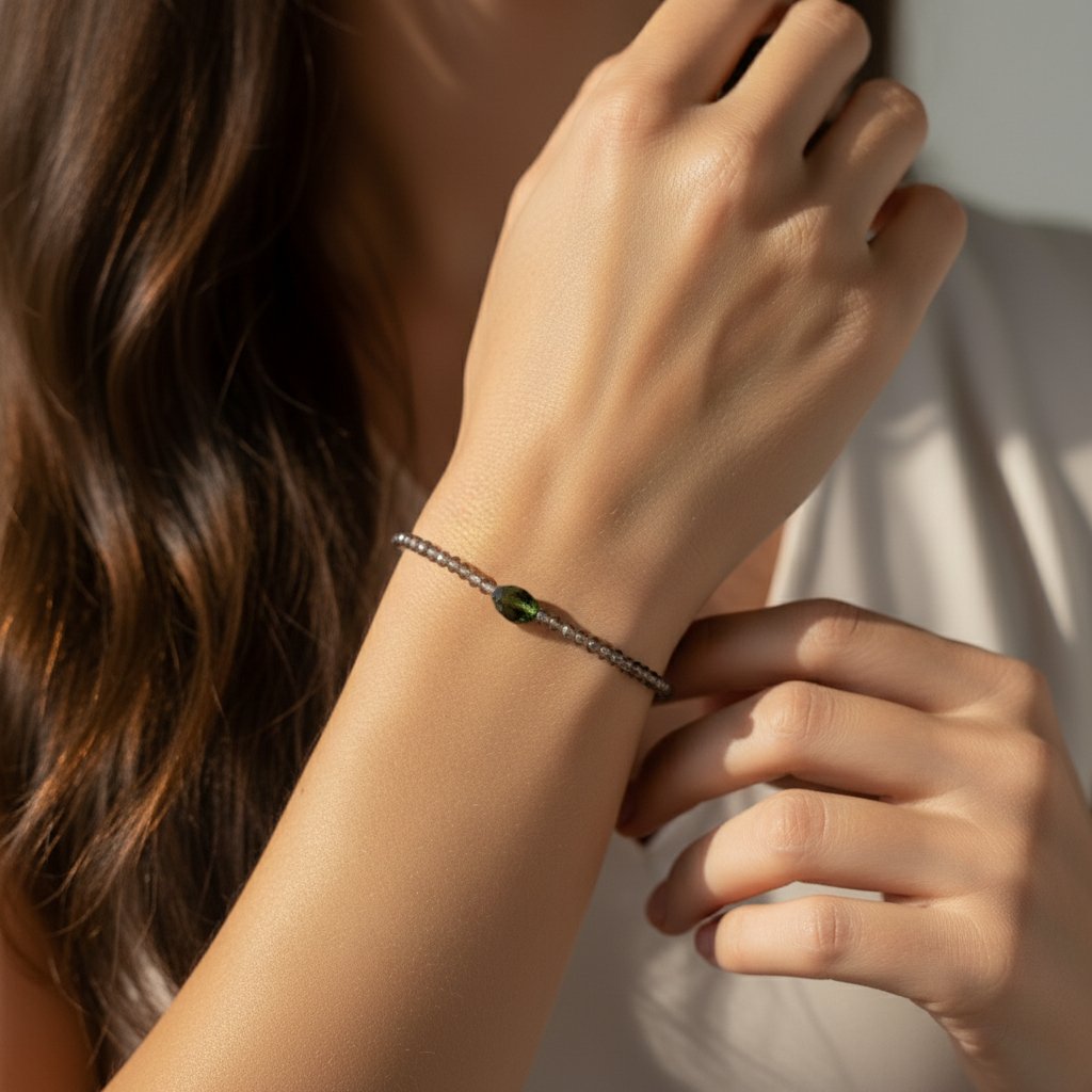 Margaret Solow Jewelry | Smokey Quartz Tourmaline + Sterling Silver Gemstone Bracelet | Firecracker