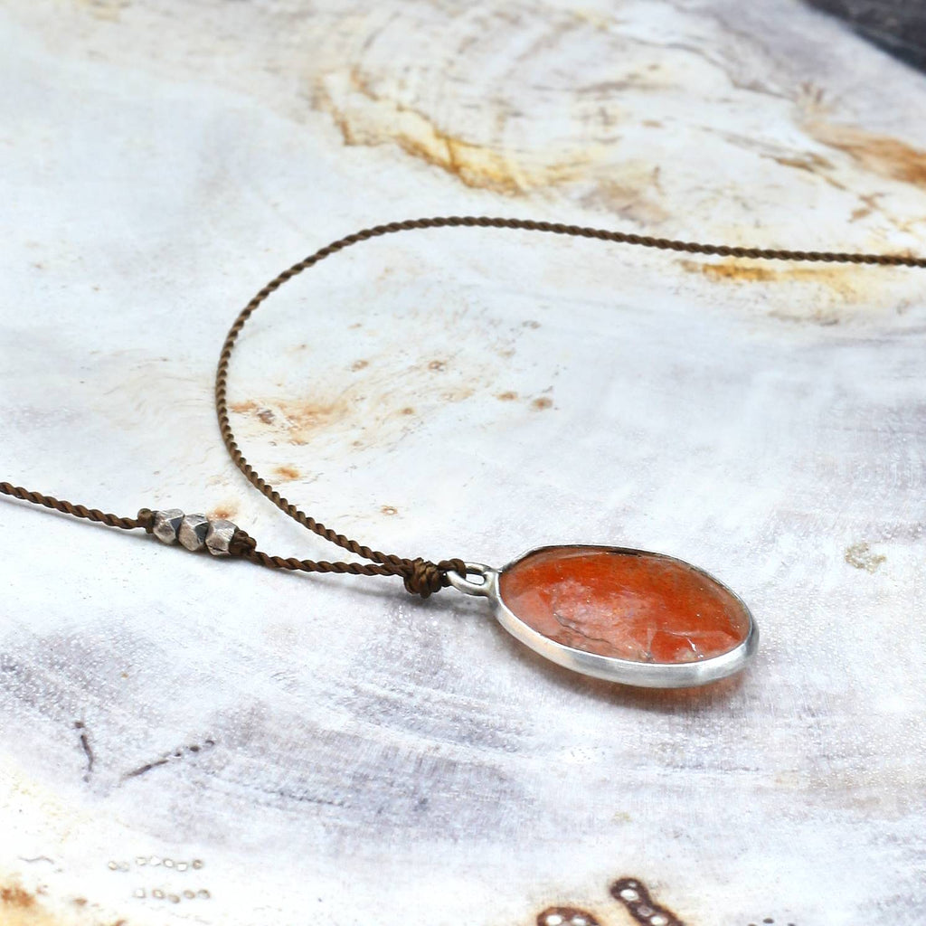 Margaret Solow Jewelry | Sunstone + Sterling Silver Drop Necklace | Firecracker