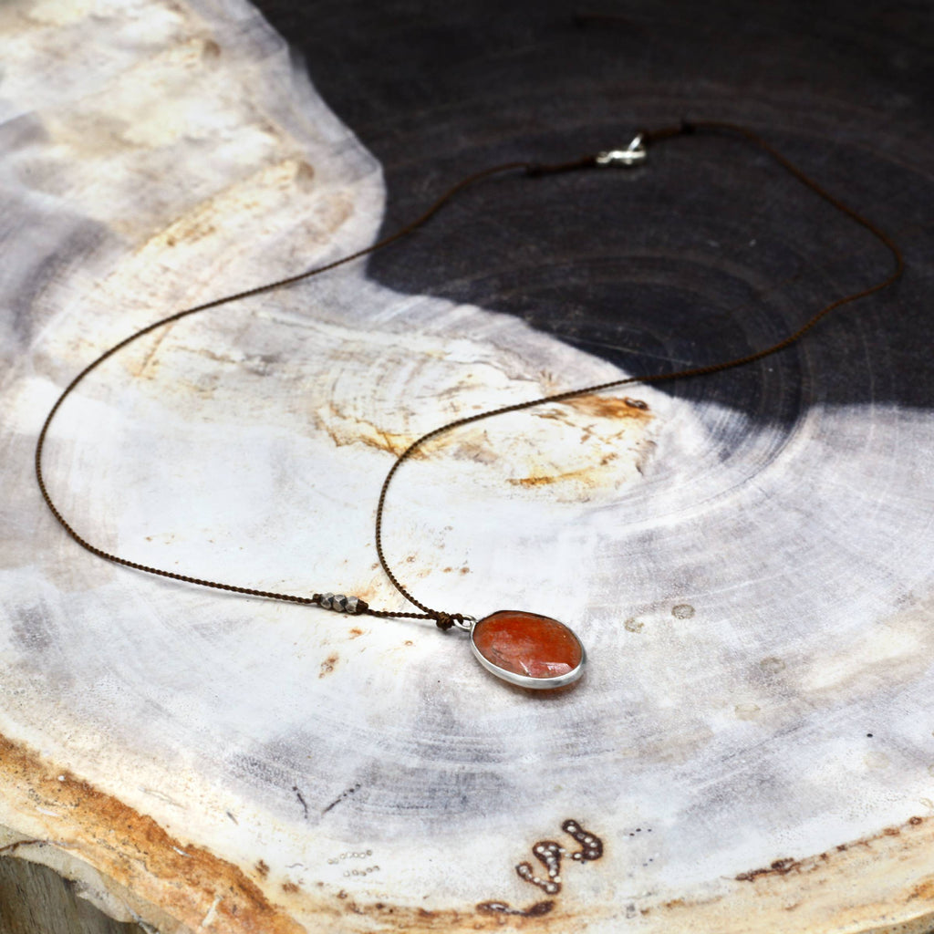 Margaret Solow Jewelry | Sunstone + Sterling Silver Drop Necklace | Firecracker