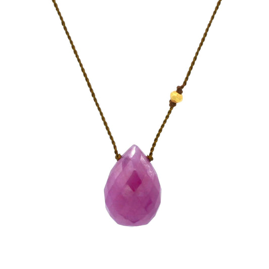 Margaret Solow Jewelry | Teardrop Ruby + 14k Gold Drop Necklace | Firecracker