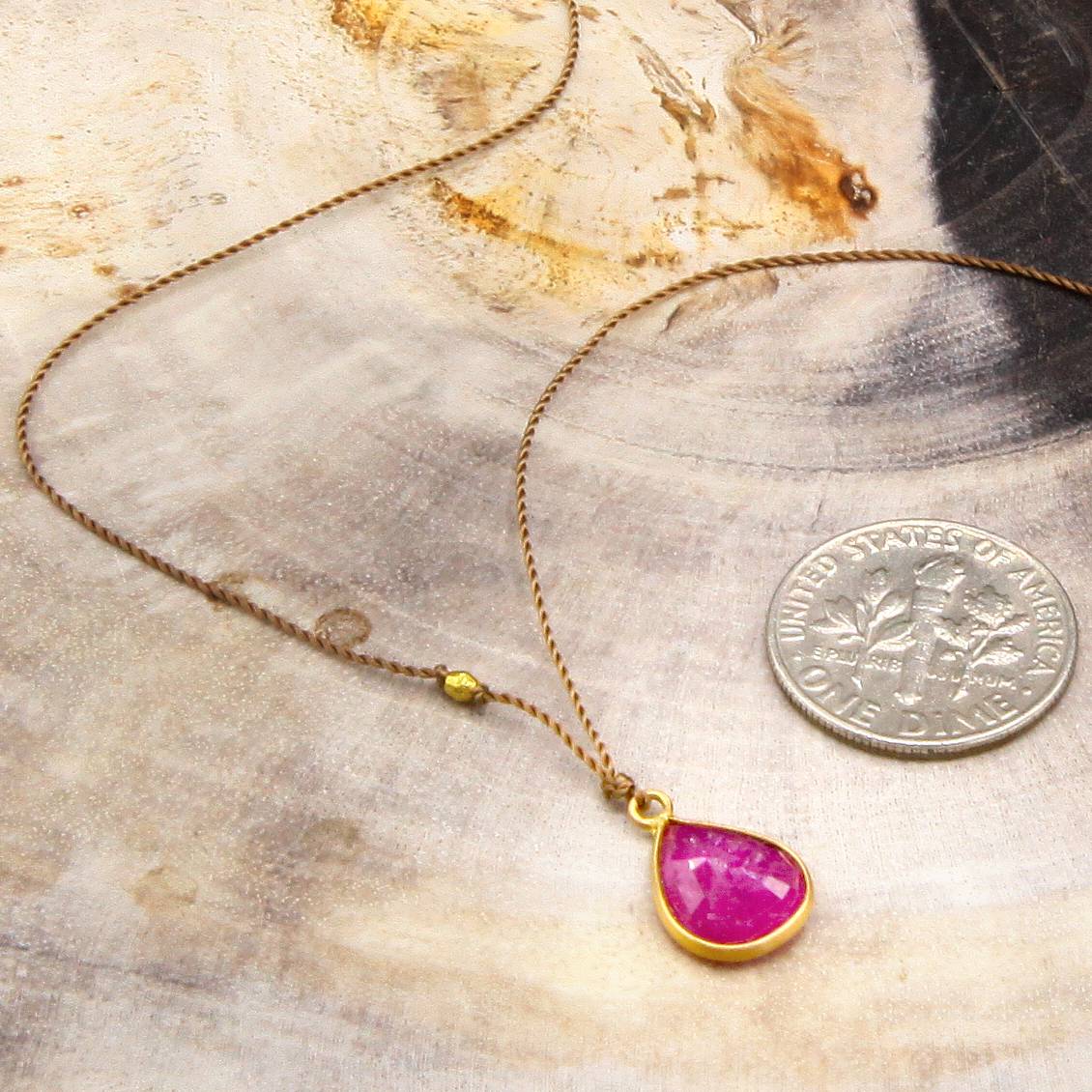 Margaret Solow Jewelry | Teardrop Ruby + 18k Gold Drop Necklace | Firecracker
