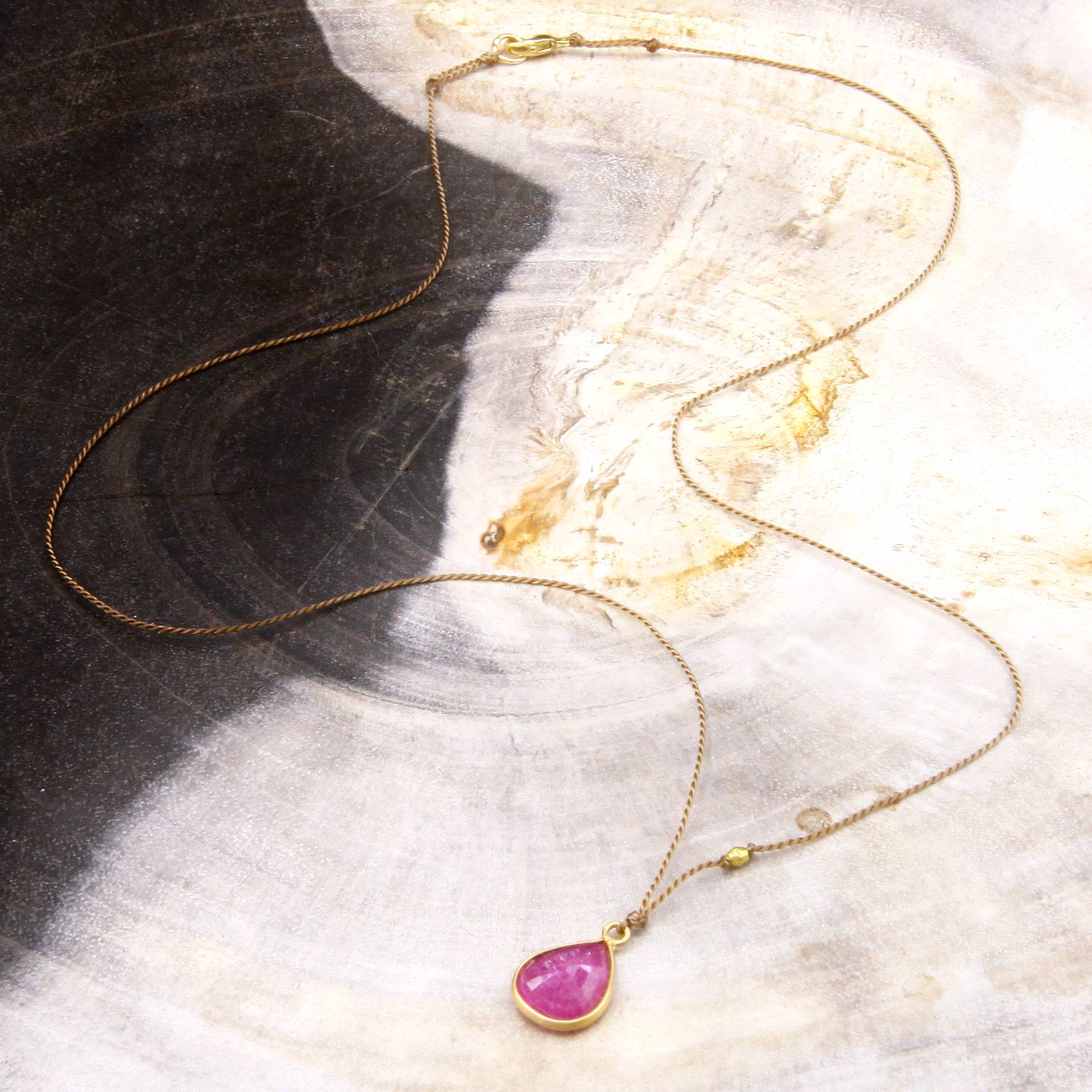 Margaret Solow Jewelry | Teardrop Ruby + 18k Gold Drop Necklace | Firecracker