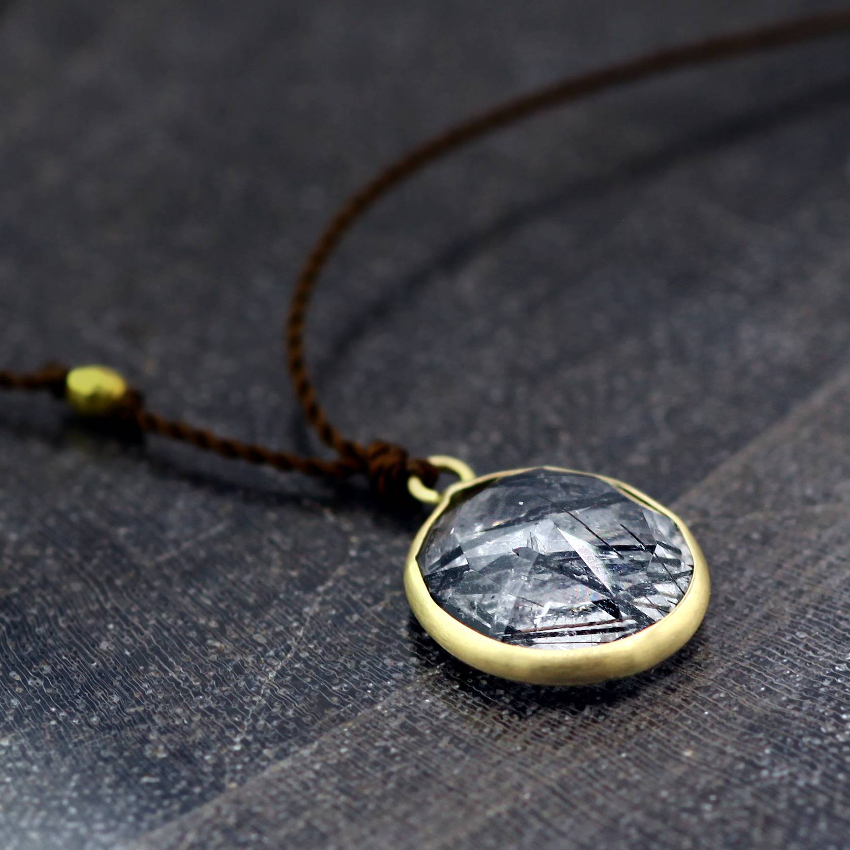 Margaret Solow Jewelry | Tourmalated Quartz + 14k Gold Drop Necklace | Firecracker