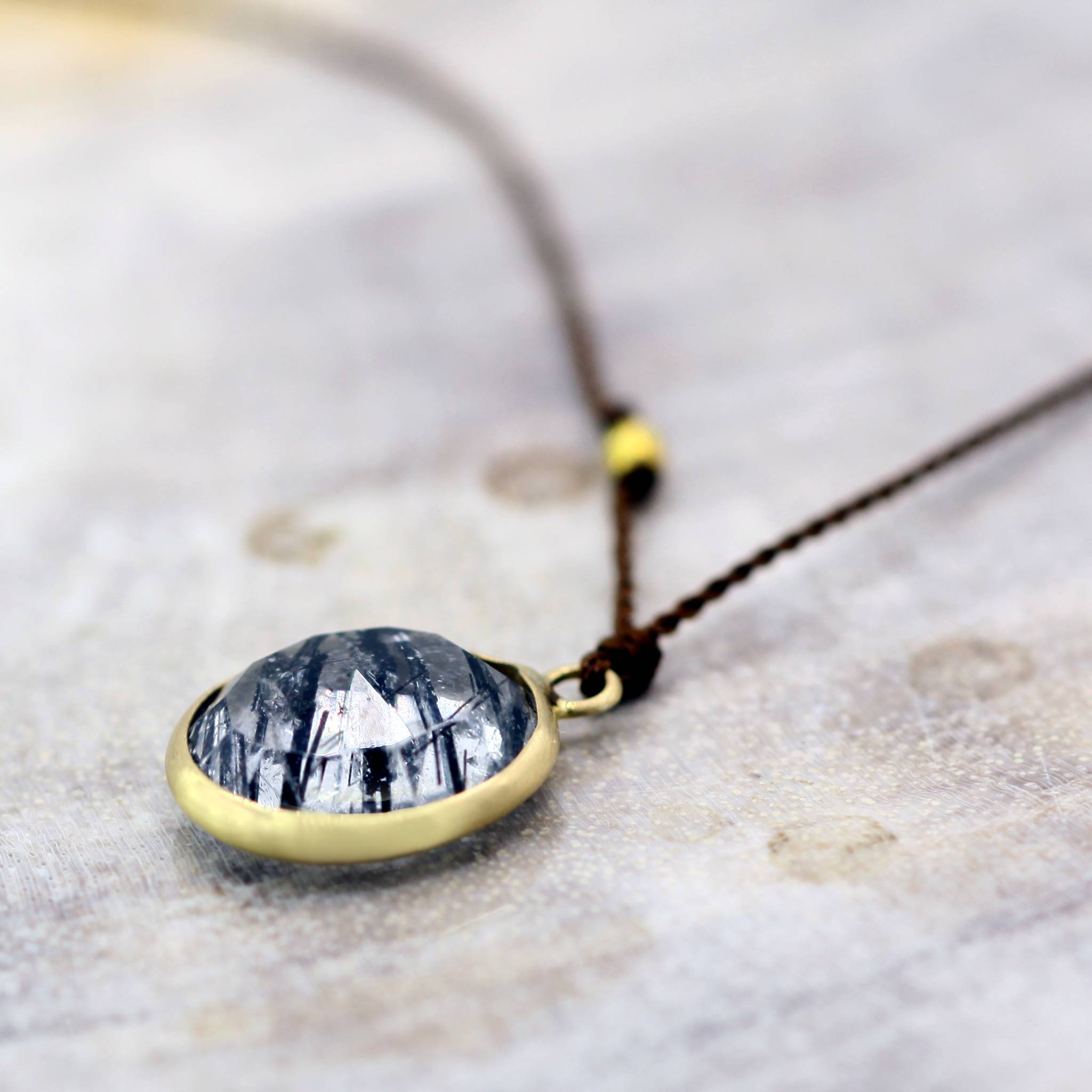 Margaret Solow Jewelry | Tourmalated Quartz + 14k Gold Drop Necklace | Firecracker