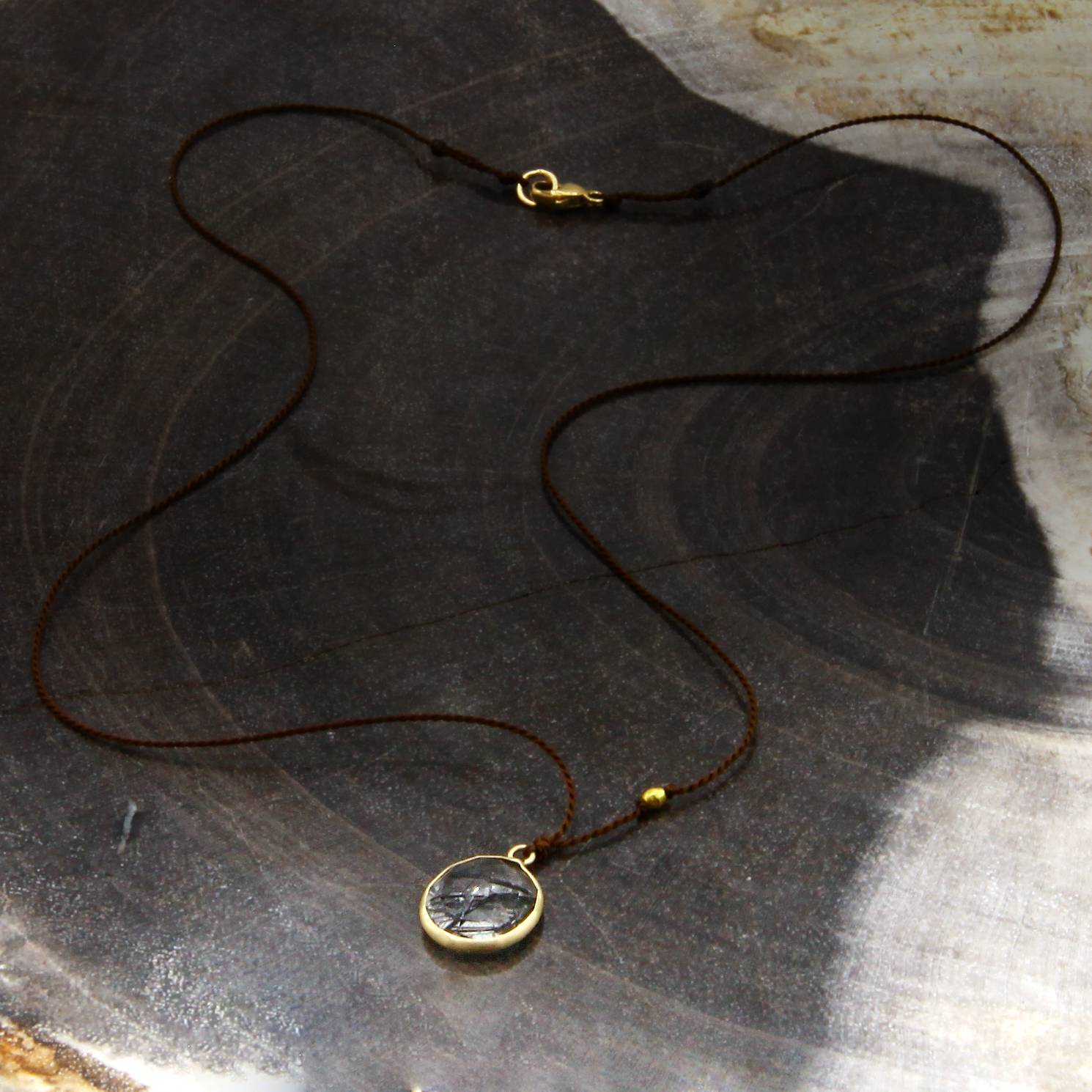 Margaret Solow Jewelry | Tourmalated Quartz + 14k Gold Drop Necklace | Firecracker