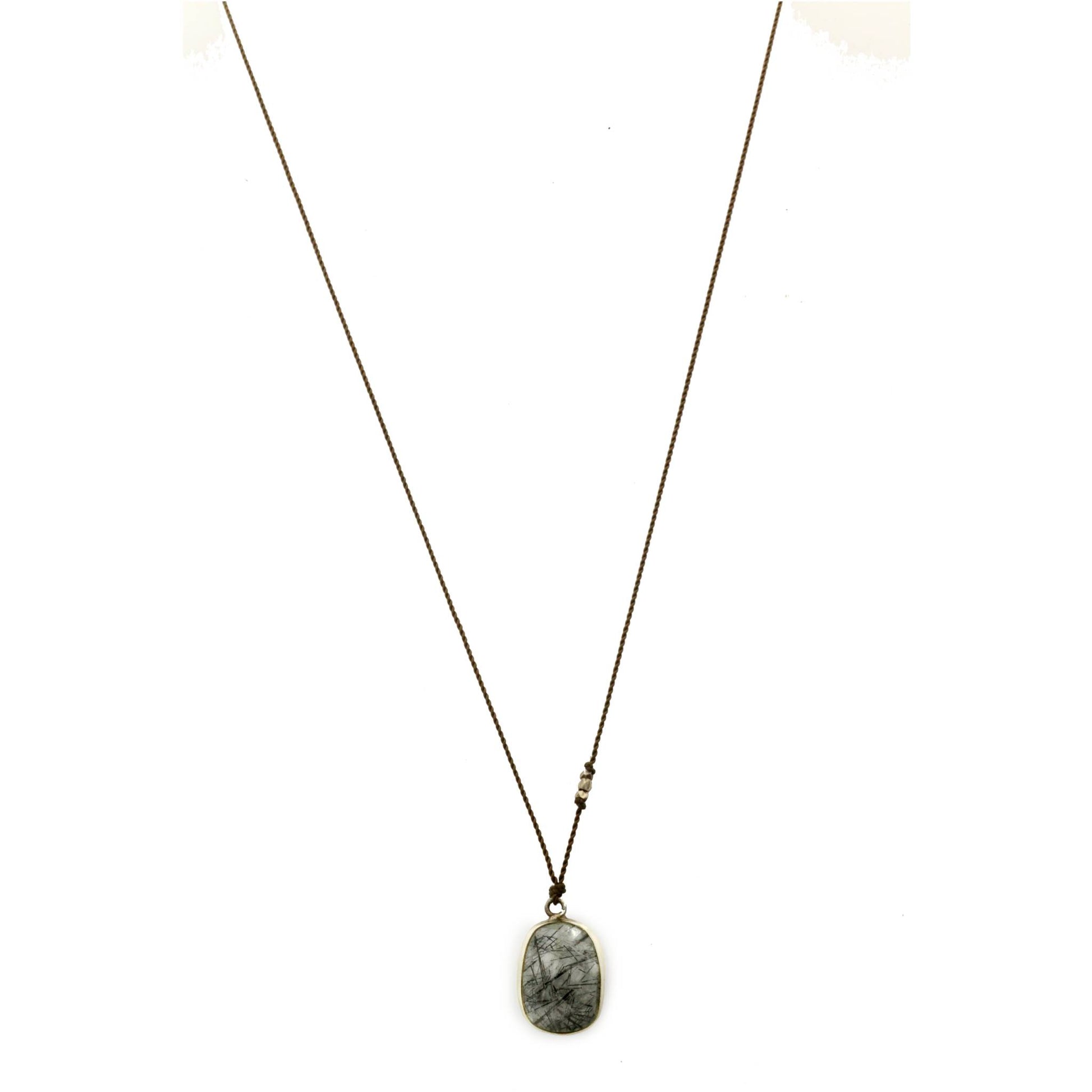 Margaret Solow Jewelry | Tourmalated Quartz + Sterling Silver Drop Necklace | Firecracker