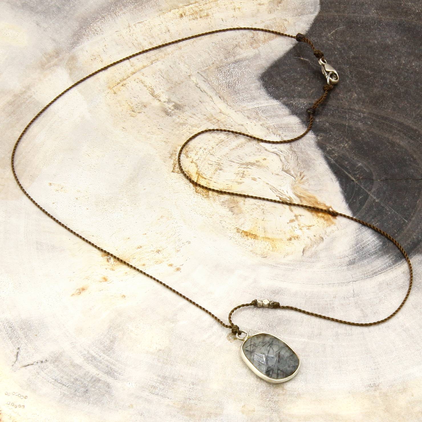 Margaret Solow Jewelry | Tourmalated Quartz + Sterling Silver Drop Necklace | Firecracker