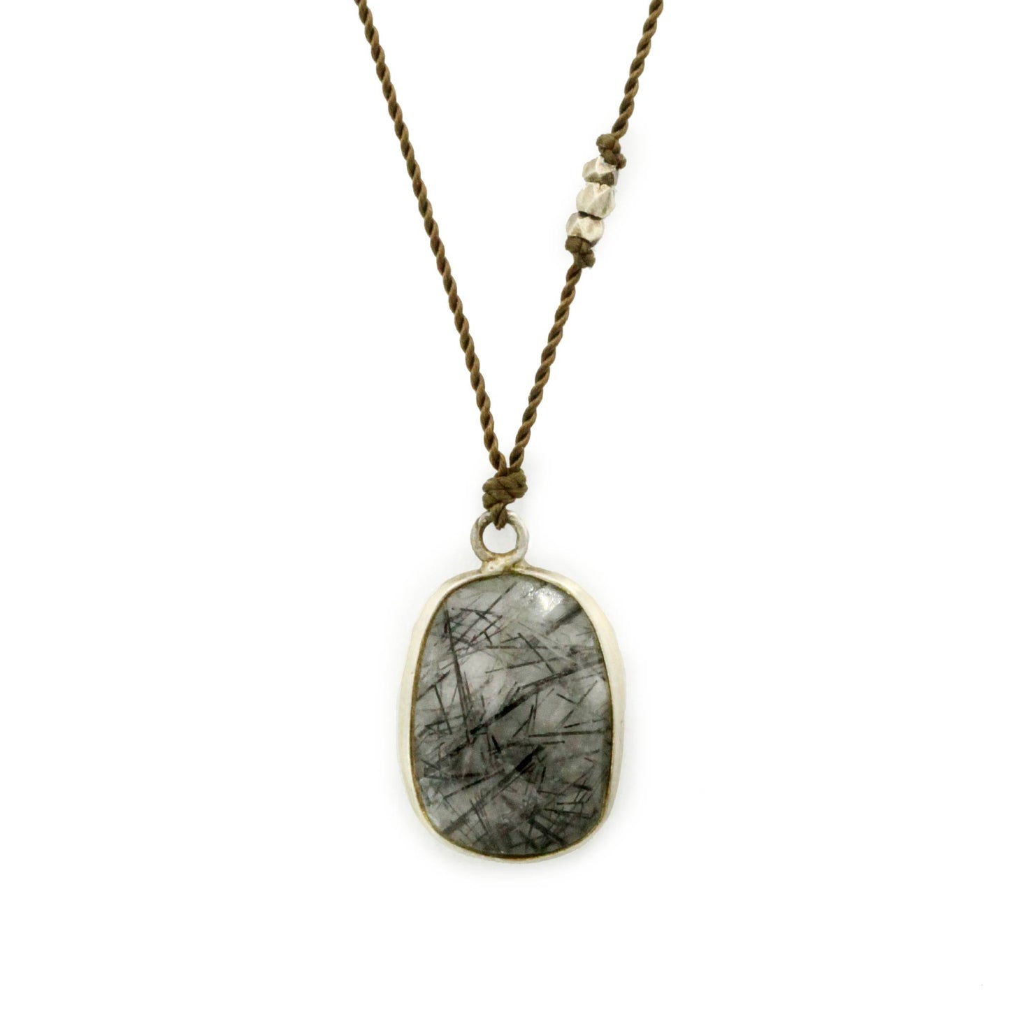 Margaret Solow Jewelry | Tourmalated Quartz + Sterling Silver Drop Necklace | Firecracker