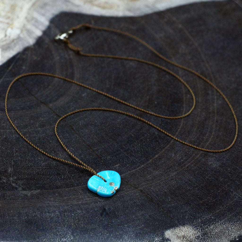 Margaret Solow Jewelry | Turquoise Slice + Sterling Silver Necklace| Firecracker