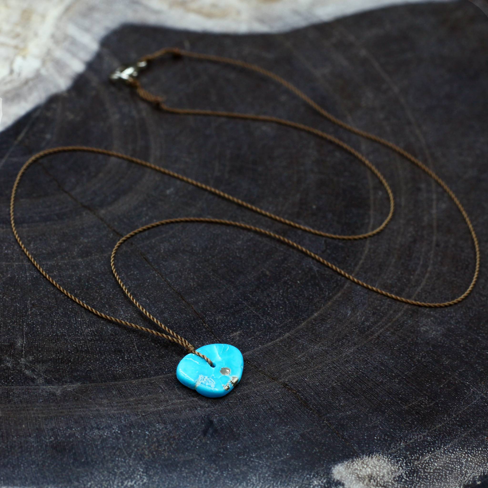 Margaret Solow Jewelry | Turquoise Slice + Sterling Silver Necklace| Firecracker