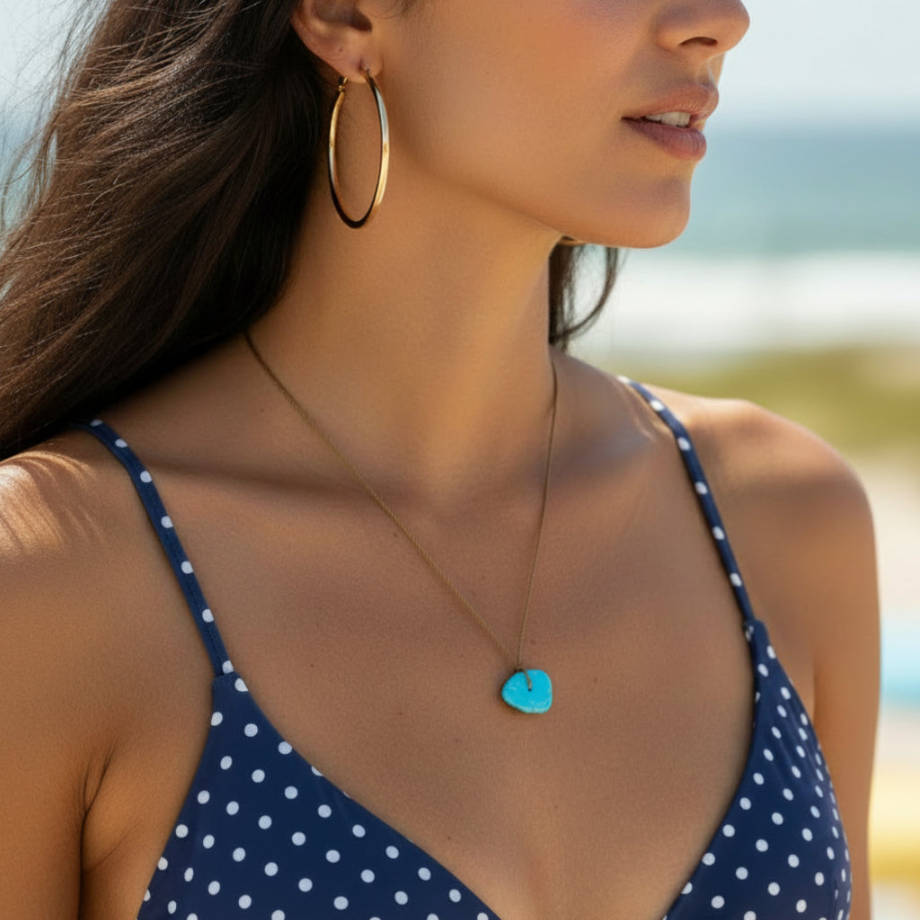 Margaret Solow Jewelry | Turquoise Slice + Sterling Silver Necklace| Firecracker