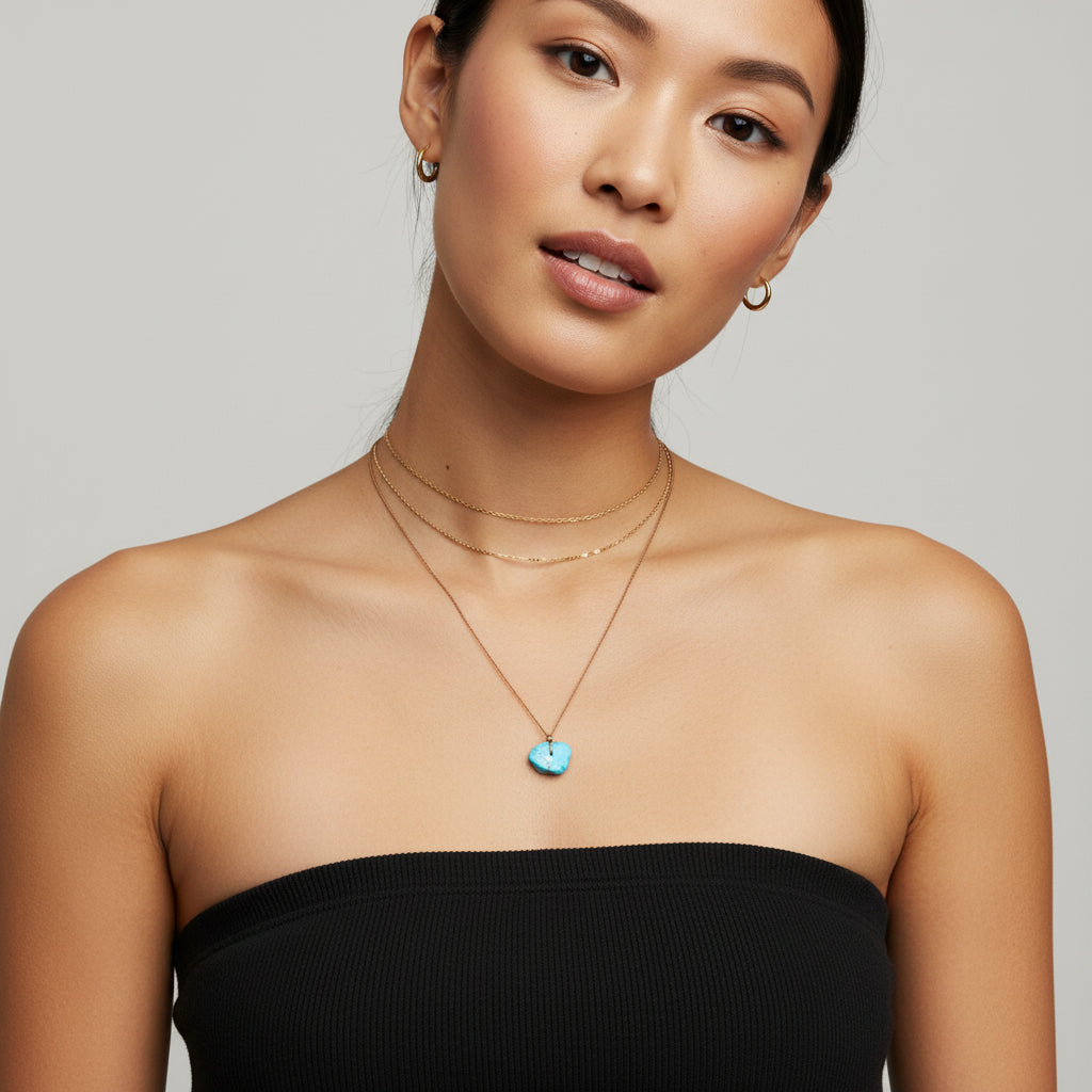 Margaret Solow Jewelry | Turquoise Slice + Sterling Silver Necklace| Firecracker