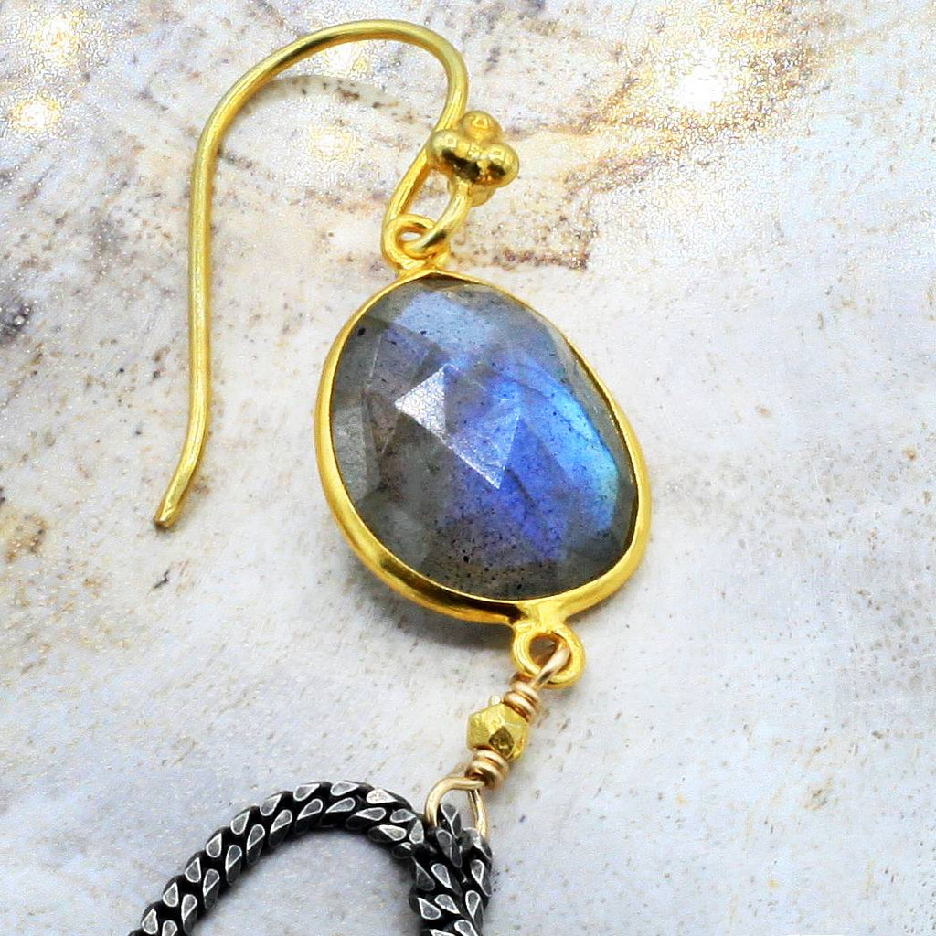 Robindira Unsworth Jewelry | Labradorite + Oxidized Sterling Silver Earrings | Firecracker
