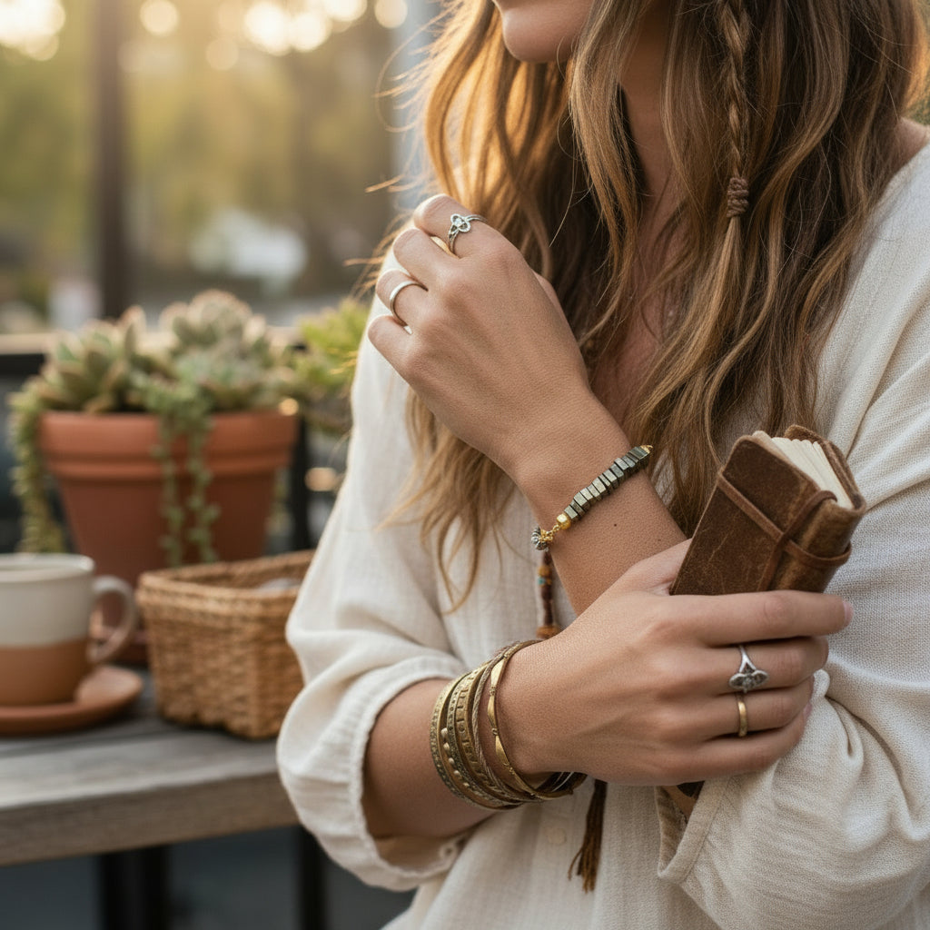 Pyrite + Mixed Metal Bracelet
