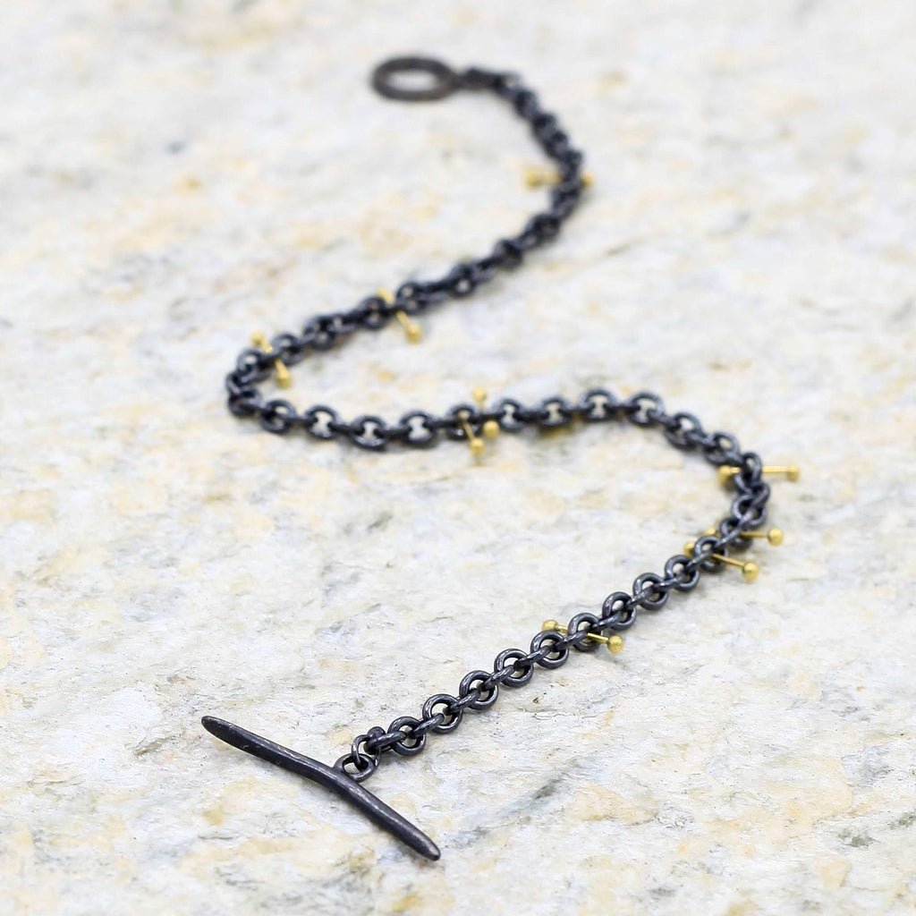 Sarah McGuire Studio | "Heavy Pinned" Oxidized Silver + 18k Gold Chain Bracelet | Firecracker