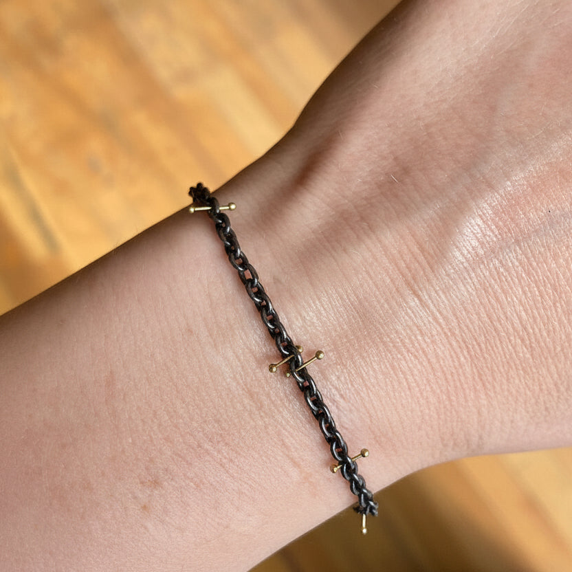 Sarah McGuire Studio | "Heavy Pinned" Oxidized Silver + 18k Gold Chain Bracelet | Firecracker