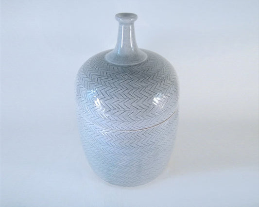 Len Carella Ceramics | Glazed Stoneware Jar w/ Herringbone Detail | Firecracker