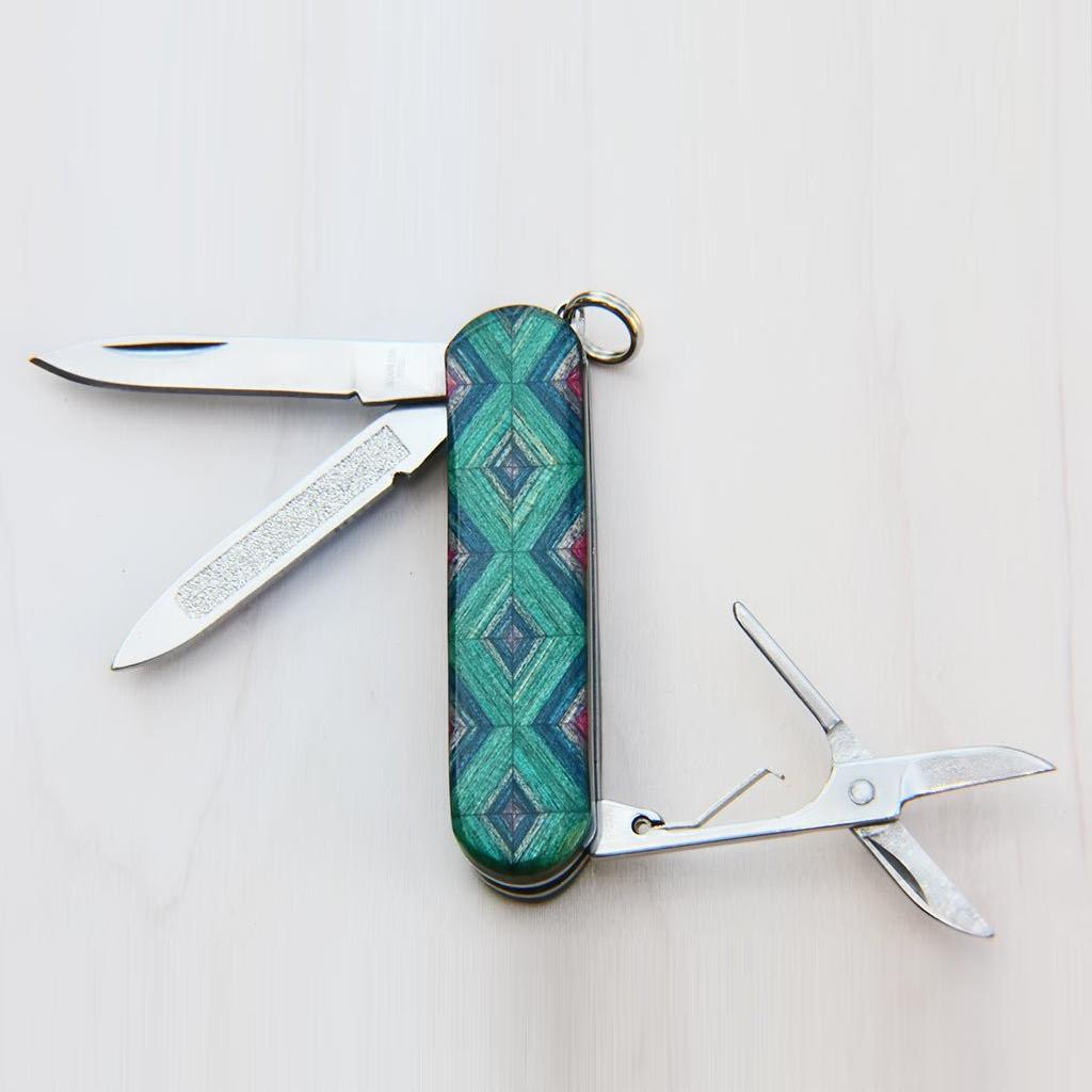 Inlaid Wood Pocket Scissors Knife