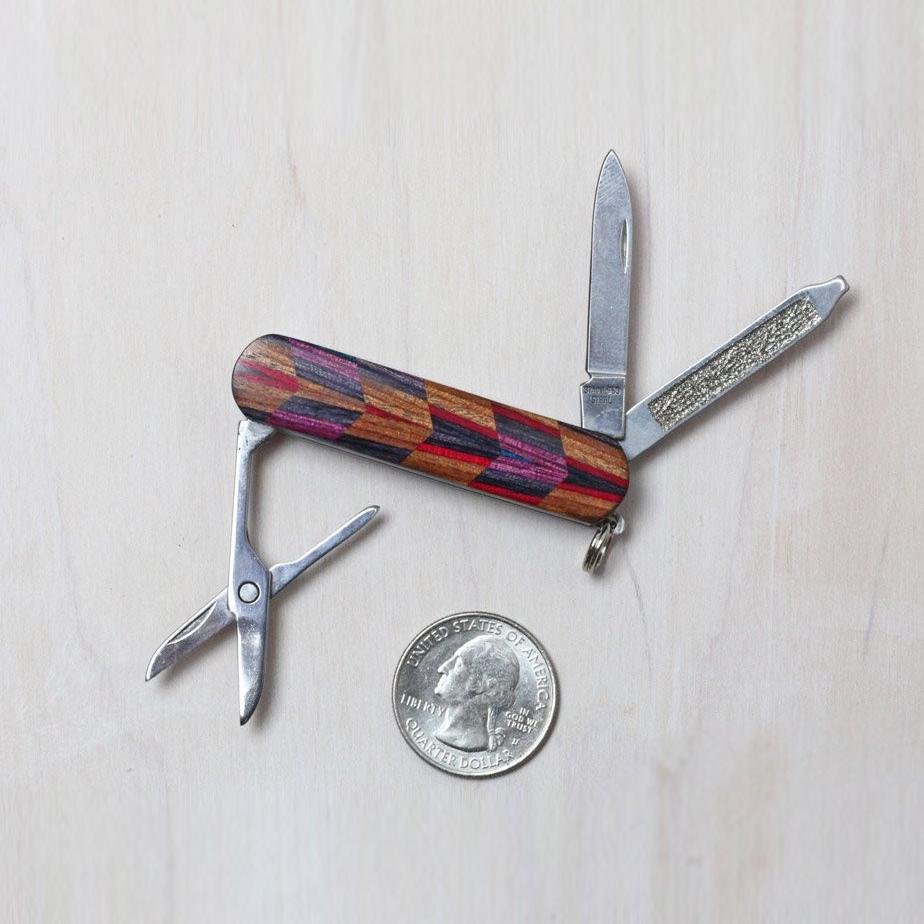 Inlaid Wood Pocket Scissors Knife