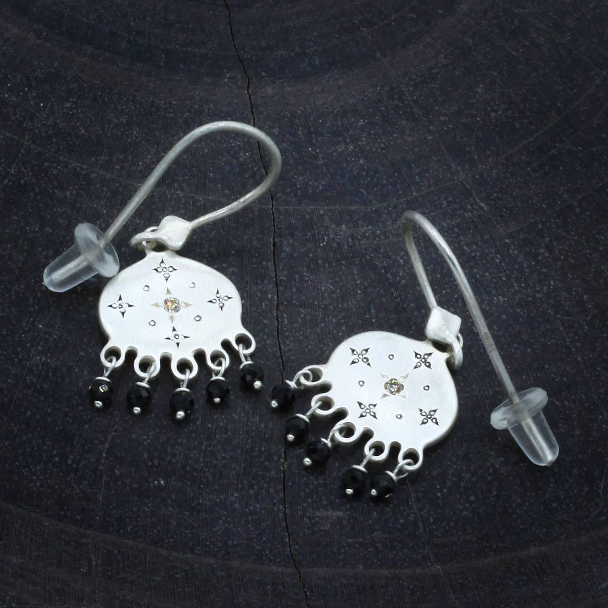 Adel Chefridi Studio | Diamond + Black Spinel Beaded "New Moon" Earrings | Firecracker
