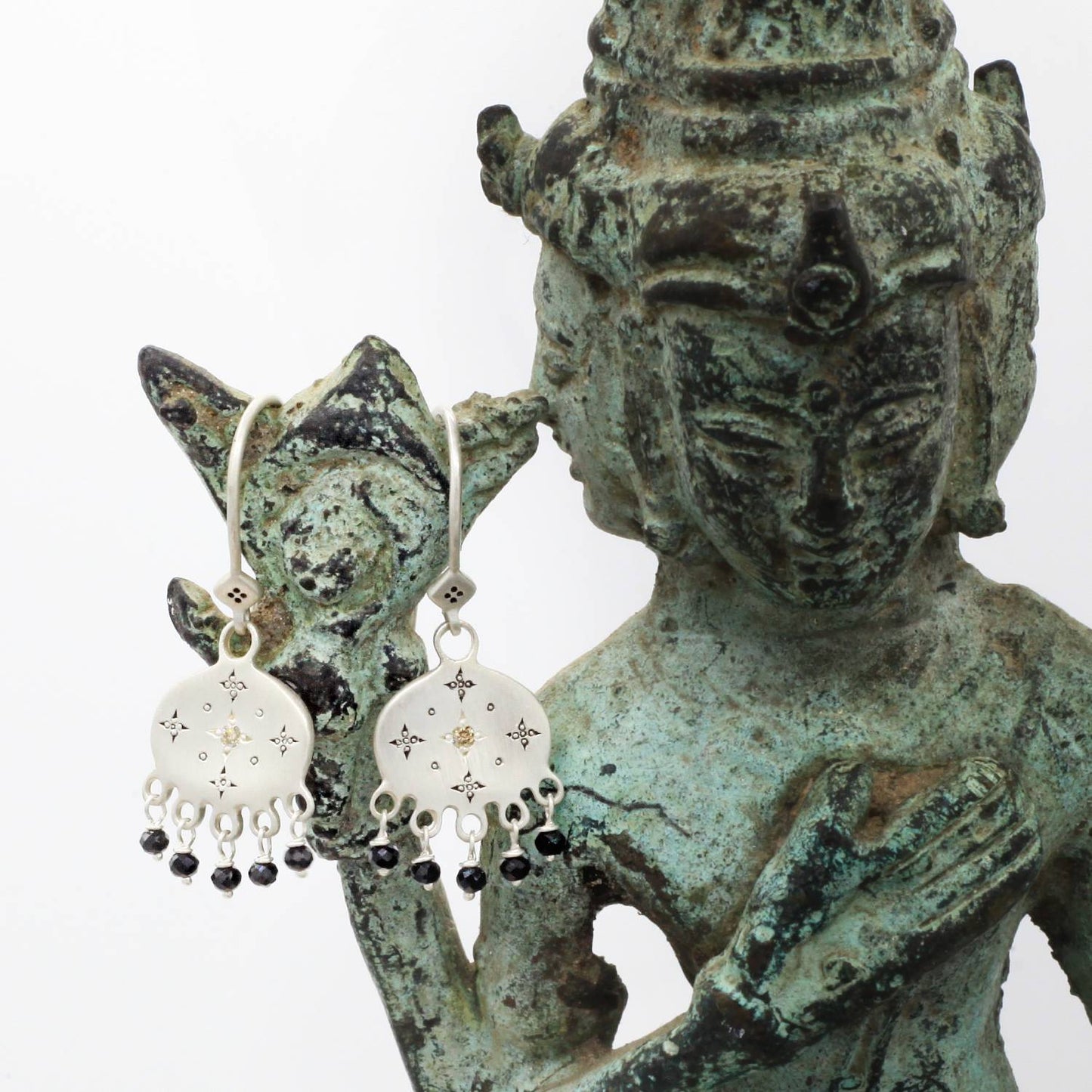 Adel Chefridi Studio | Diamond + Black Spinel Beaded "New Moon" Earrings | Firecracker