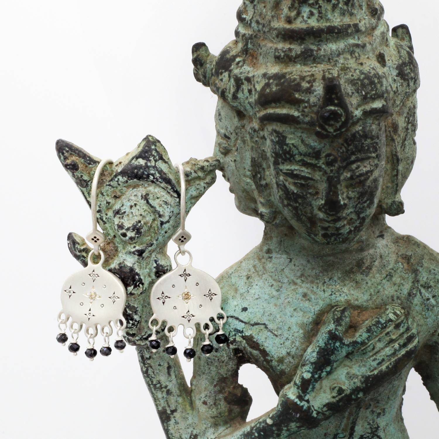 Adel Chefridi Studio | Diamond + Black Spinel Beaded "New Moon" Earrings | Firecracker