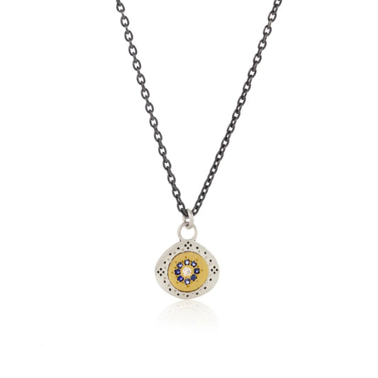 Adel Chefridi Studio | Diamond + Blue Sapphire 18k Gold "Seeds of Harmony" Charm Necklace | Firecracker