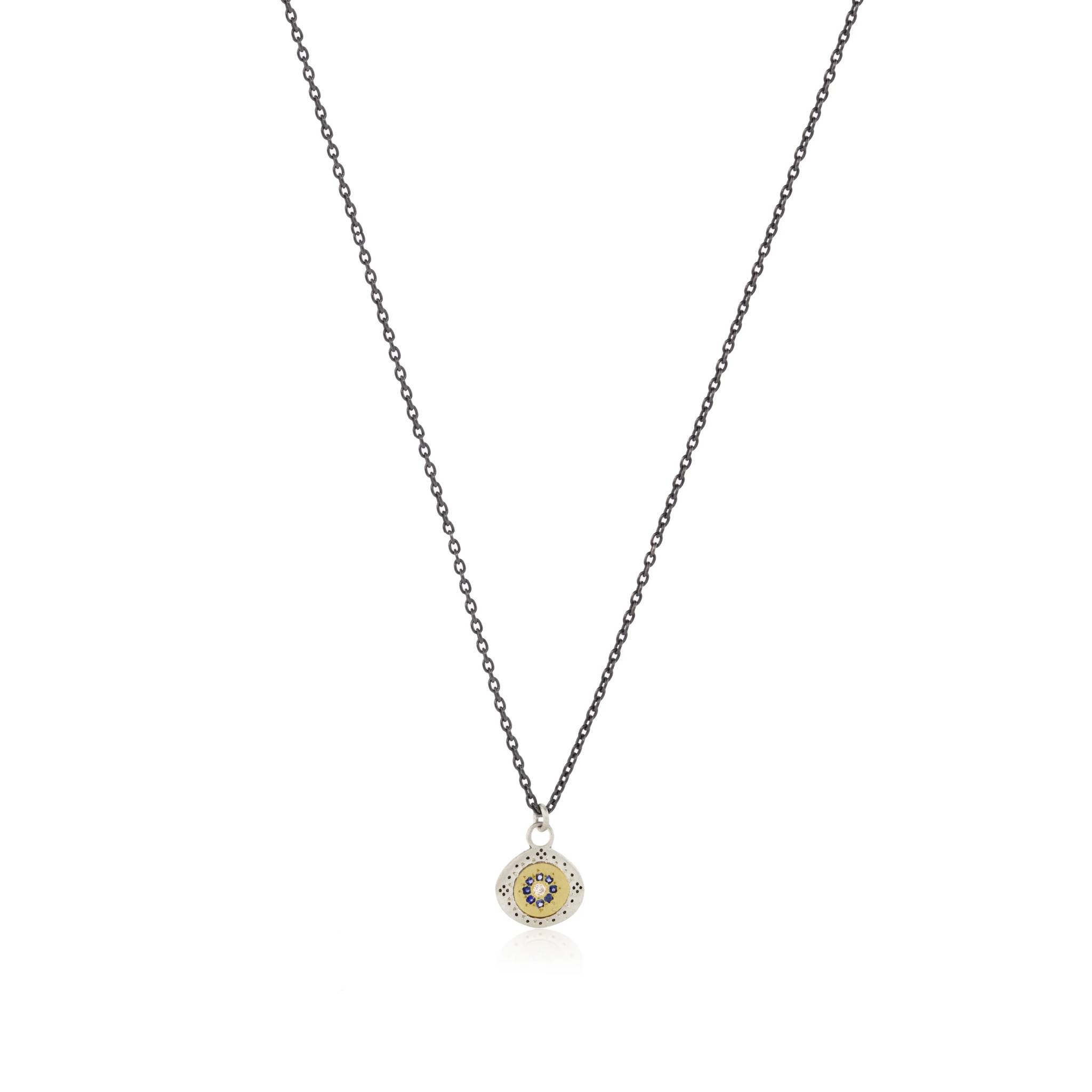 Adel Chefridi Studio | Diamond + Blue Sapphire 18k Gold "Seeds of Harmony" Charm Necklace | Firecracker
