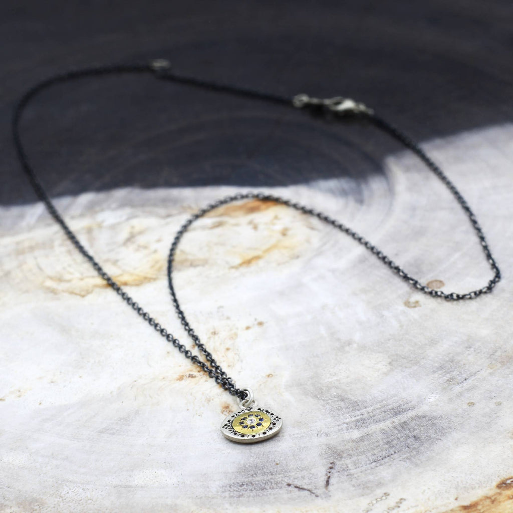 Adel Chefridi Studio | Diamond + Blue Sapphire 18k Gold "Seeds of Harmony" Charm Necklace | Firecracker