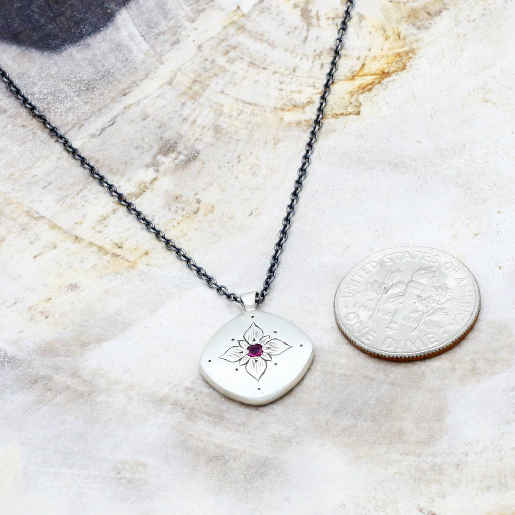 Adel Chefridi Studio | Ruby + Sterling Silver "Lotus Cushion" Pendant Necklace | Firecracker