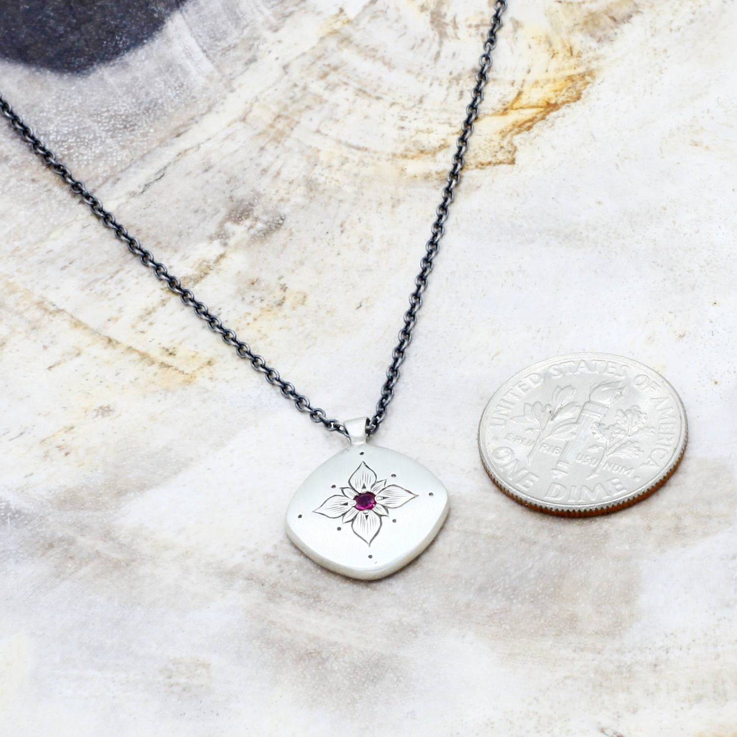 Adel Chefridi Studio | Ruby + Sterling Silver "Lotus Cushion" Pendant Necklace | Firecracker