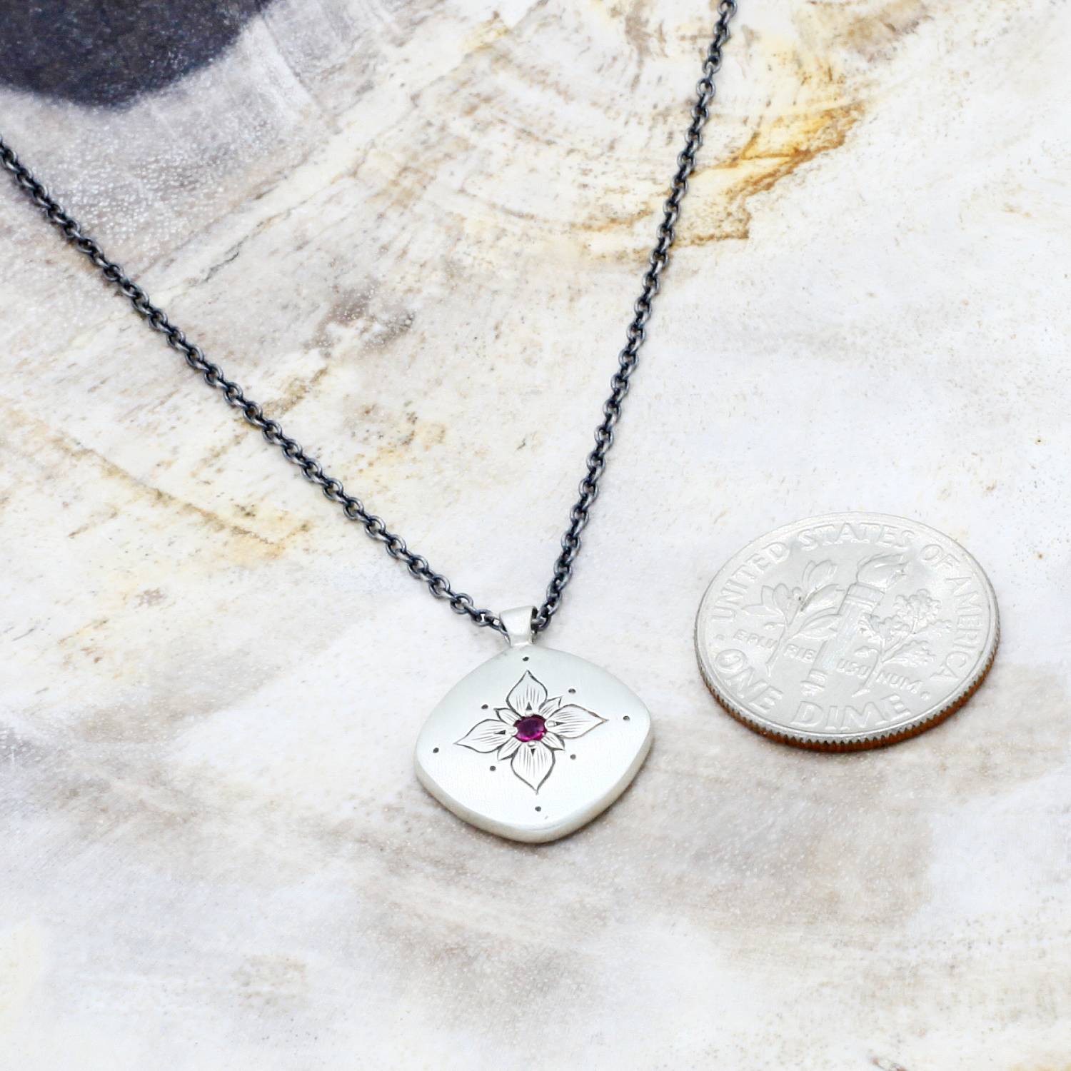 Adel Chefridi Studio | Ruby + Sterling Silver "Lotus Cushion" Pendant Necklace | Firecracker