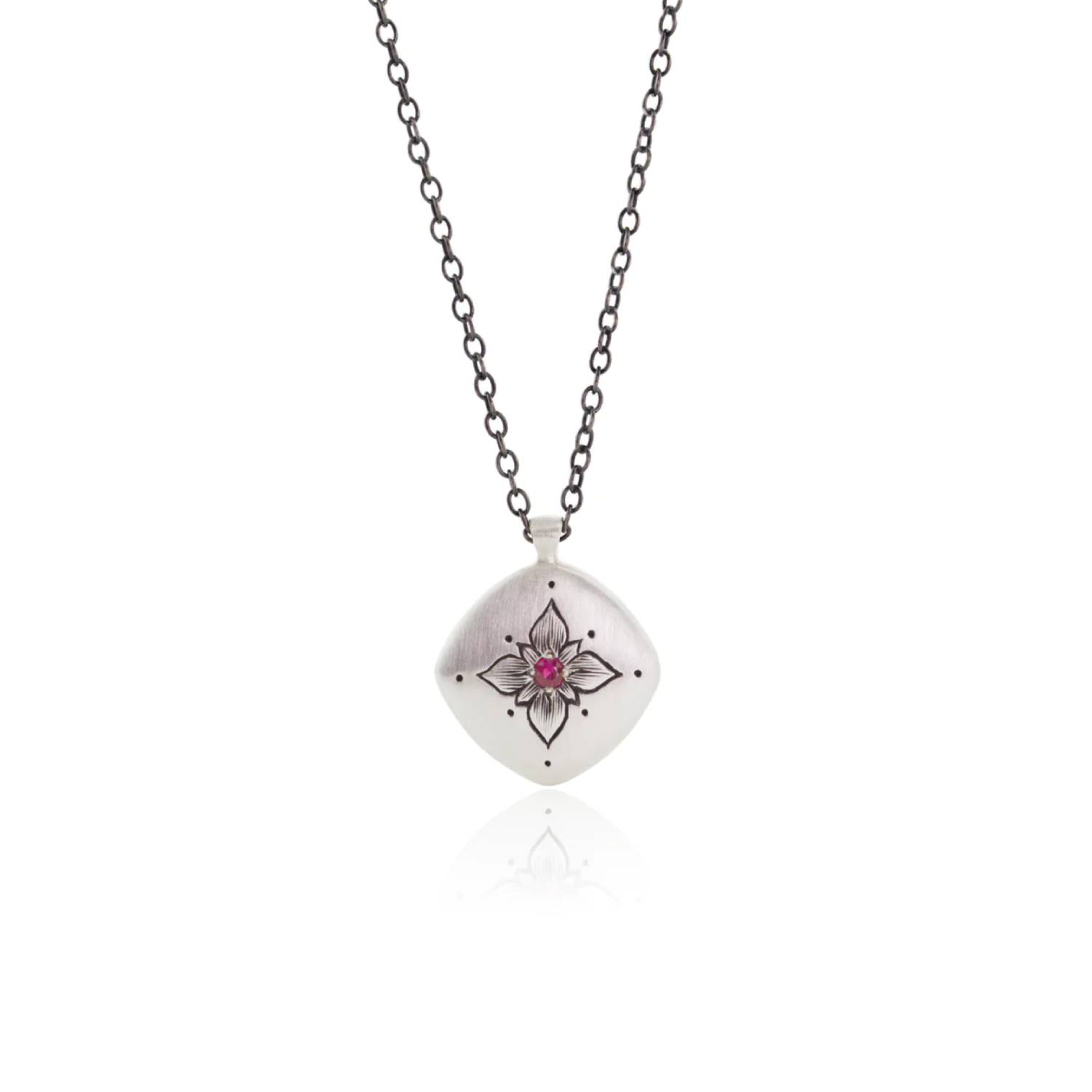 Adel Chefridi Studio | Ruby + Sterling Silver "Lotus Cushion" Pendant Necklace | Firecracker