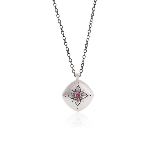 Adel Chefridi Studio | Ruby + Sterling Silver "Lotus Cushion" Pendant Necklace | Firecracker