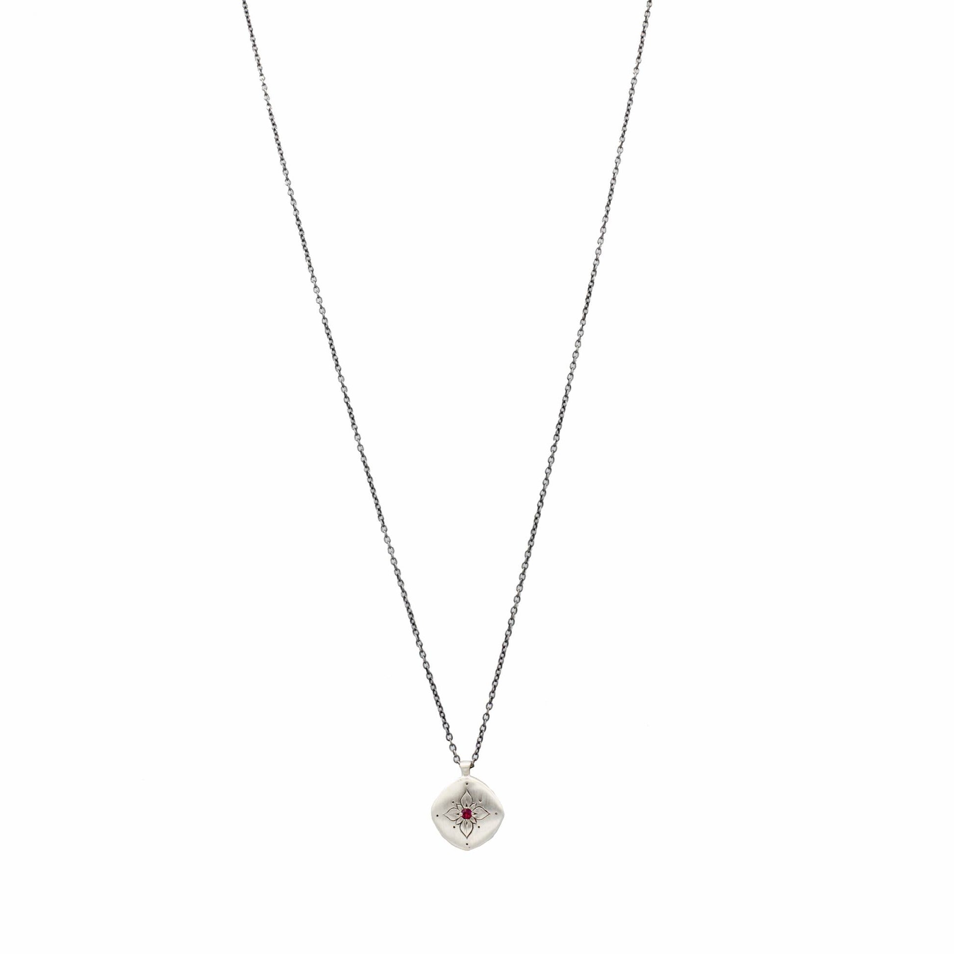 Adel Chefridi Studio | Ruby + Sterling Silver "Lotus Cushion" Pendant Necklace | Firecracker
