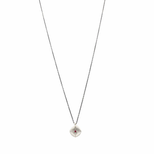 Adel Chefridi Studio | Ruby + Sterling Silver "Lotus Cushion" Pendant Necklace | Firecracker