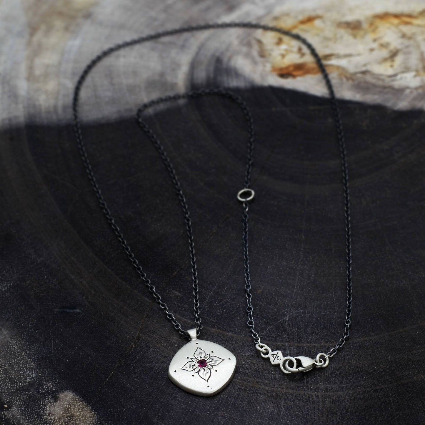 Adel Chefridi Studio | Ruby + Sterling Silver "Lotus Cushion" Pendant Necklace | Firecracker