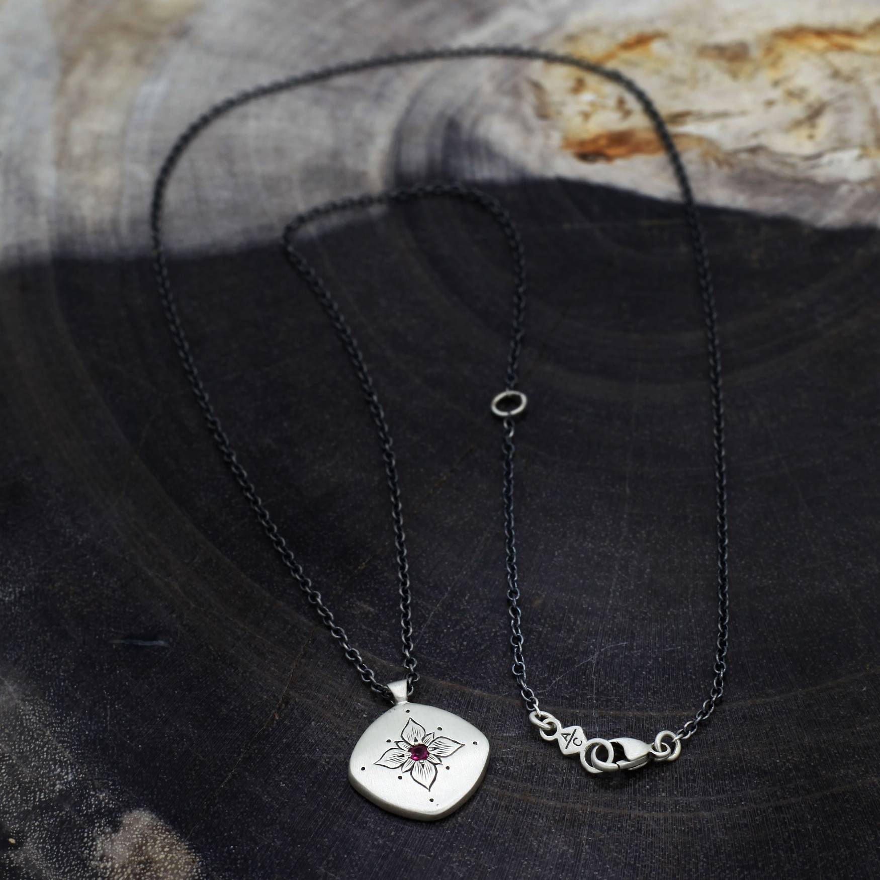 Adel Chefridi Studio | Ruby + Sterling Silver "Lotus Cushion" Pendant Necklace | Firecracker
