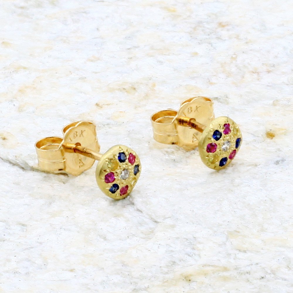 Adel Chefridi Studio | 18k Gold Diamond + Sapphire Charm Stud Earrings | Firecracker