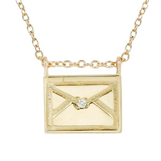 Aili Jewelry | Letter Diamond + 14K Gold Postcard Charm Necklace | Firecracker