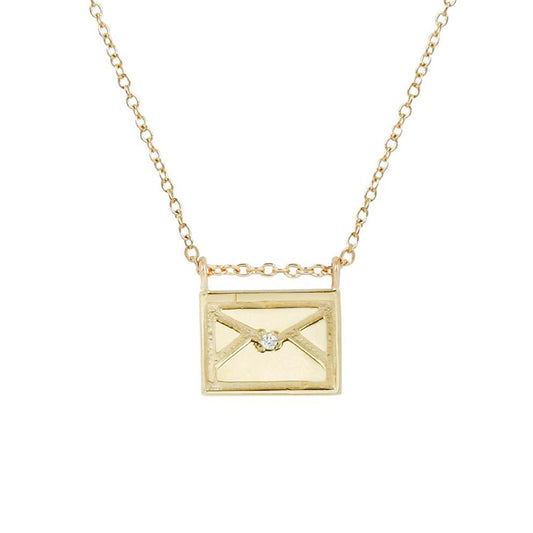 Aili Jewelry | Letter Diamond + 14K Gold Postcard Charm Necklace | Firecracker