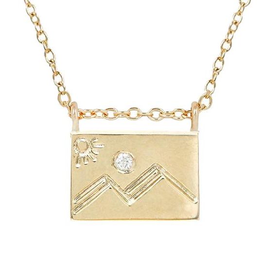 Aili Jewelry | Mountain Diamond + 14K Gold Postcard Charm Necklace | Firecracker