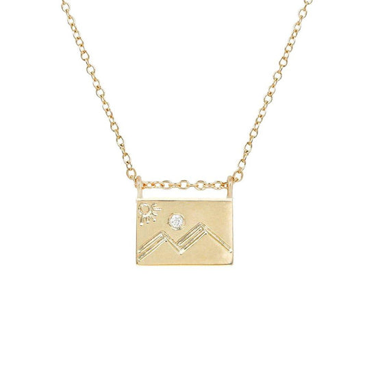 Aili Jewelry | Mountain Diamond + 14K Gold Postcard Charm Necklace | Firecracker