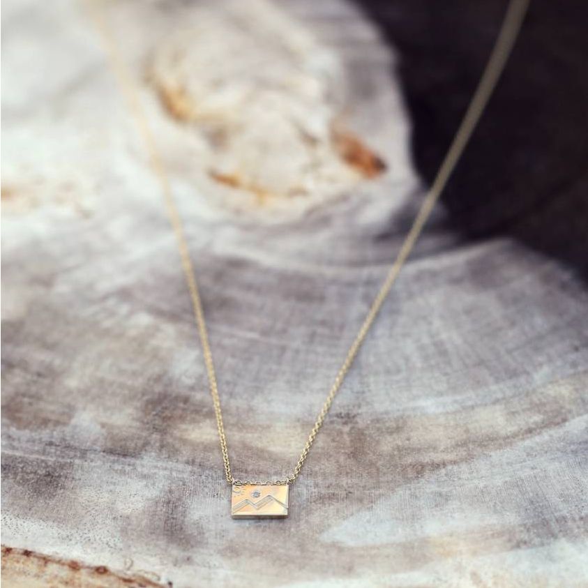 Aili Jewelry | Mountain Diamond + 14K Gold Postcard Charm Necklace | Firecracker